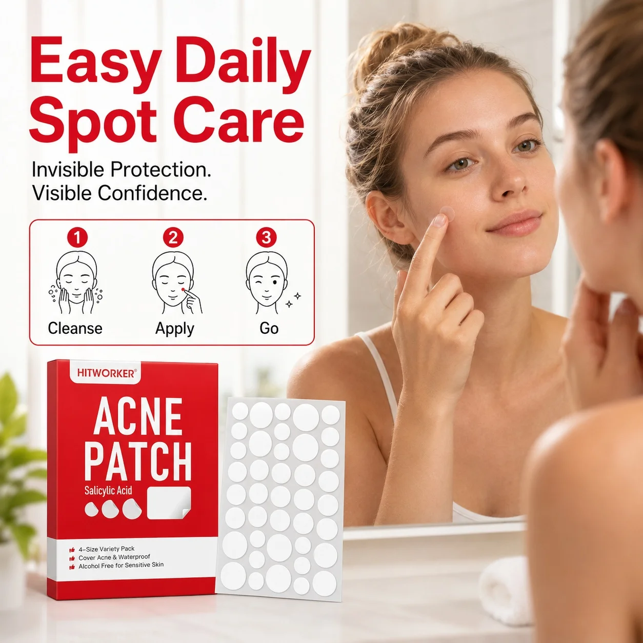 Hydrocolloid Acne Patches, 510 pieces, 4 sizes – High-quality invisible acne patches/concealer. Cleanses pores view 3