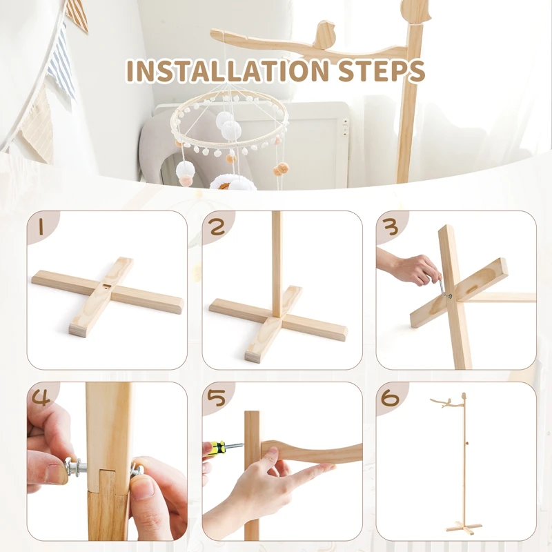 Baby Wooden Bird Shape Bed Bell 0-12 Months Bed Bell Bracket Wooden Mobile Newborn Crochet Bed Bell Holder Arm Bracket Baby Gift