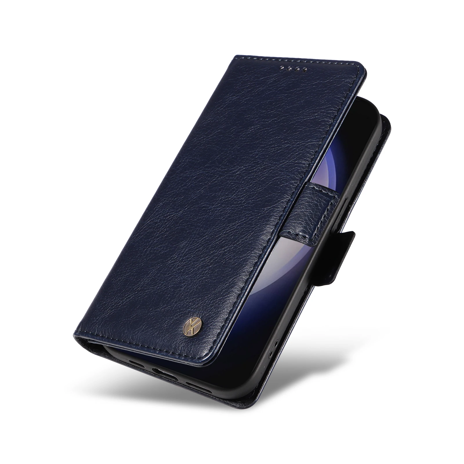 حافظة لهاتف سامسونج جالاكسي S 9 10 20 21 22 23 24 25 Plus Ultra FE ليتشي الحبوب الفاخرة بإبزيم جانبي لتخزين البطاقات والمال