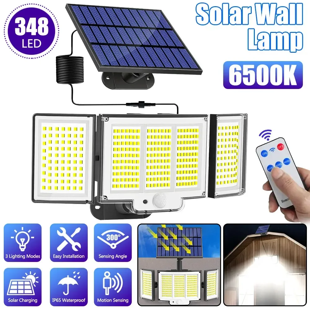 

Solar Light Outdoor 256/348 LED Super Bright Motion Sensor Strong Power IP65 Waterproof 3 Working Modes Garden Lawn Wall Decor