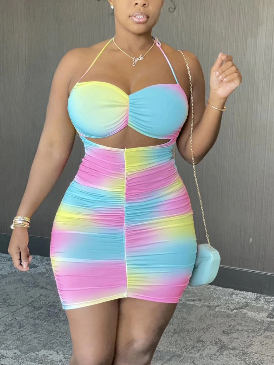 LW Plus Size abito arricciato senza schienale Tie-dye