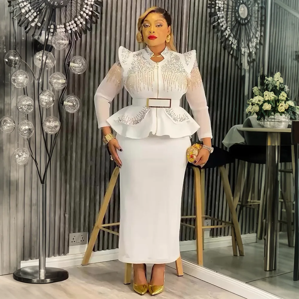 

Модная африканская одежда для женщин, комплекты из 2 предметов с бриллиантами: топы и юбки, облегающие костюмы, дашики, турецкие наряды, платья для свадеб и вечеринок.