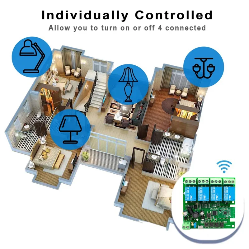 ABUO-Smart Switch Ewelink Smart Switch 4 Channels Wifi Switch Relay RF Remote Control