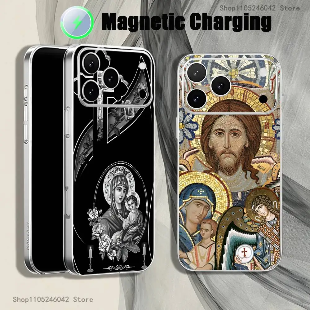 

Orthodox Cross Icon Jesus God For iPhone 17,16,15,14,13,12,Pro,Max,Plus Transparent White Phone Case Magnetic Wireless Charging