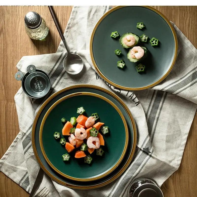 الشمال السيراميك طبق ستيك عشاء الغربية المنزلية بنوم بنه صينية لوازم أدوات المائدة المستديرة