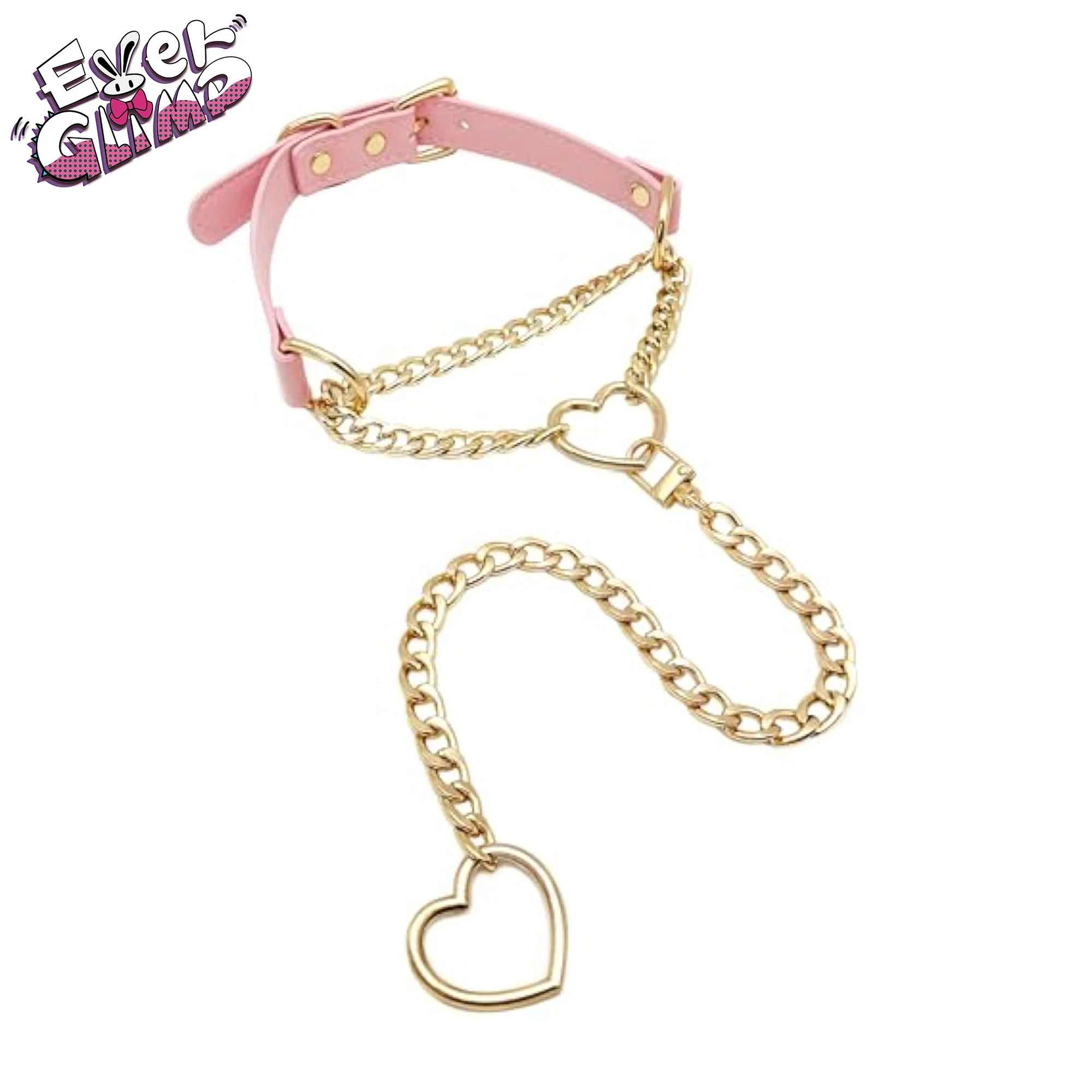 

EverGlimp Punk Heart O-Ring Slip Chain Choker Collar Necklace for Women Vegan Leather Punk