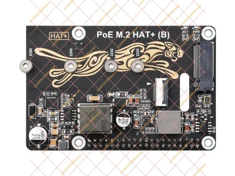 PoE M.2 HAT+ (B) Adapter with PoE Function (B) for Raspberry Pi 5, Supports NVMe Protocol M.2 Solid State Drive, High-speed