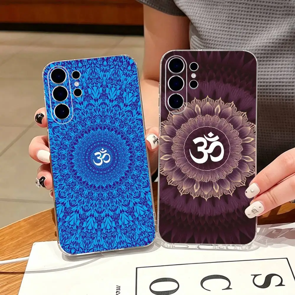 Y-Yoga Aum Om Mandala Elegant Phone Case For Samsung S25,S24,S21,S22,S23,S30,Ultra,S20,Plus,Fe,Note,10,9,5G Transparent Cover