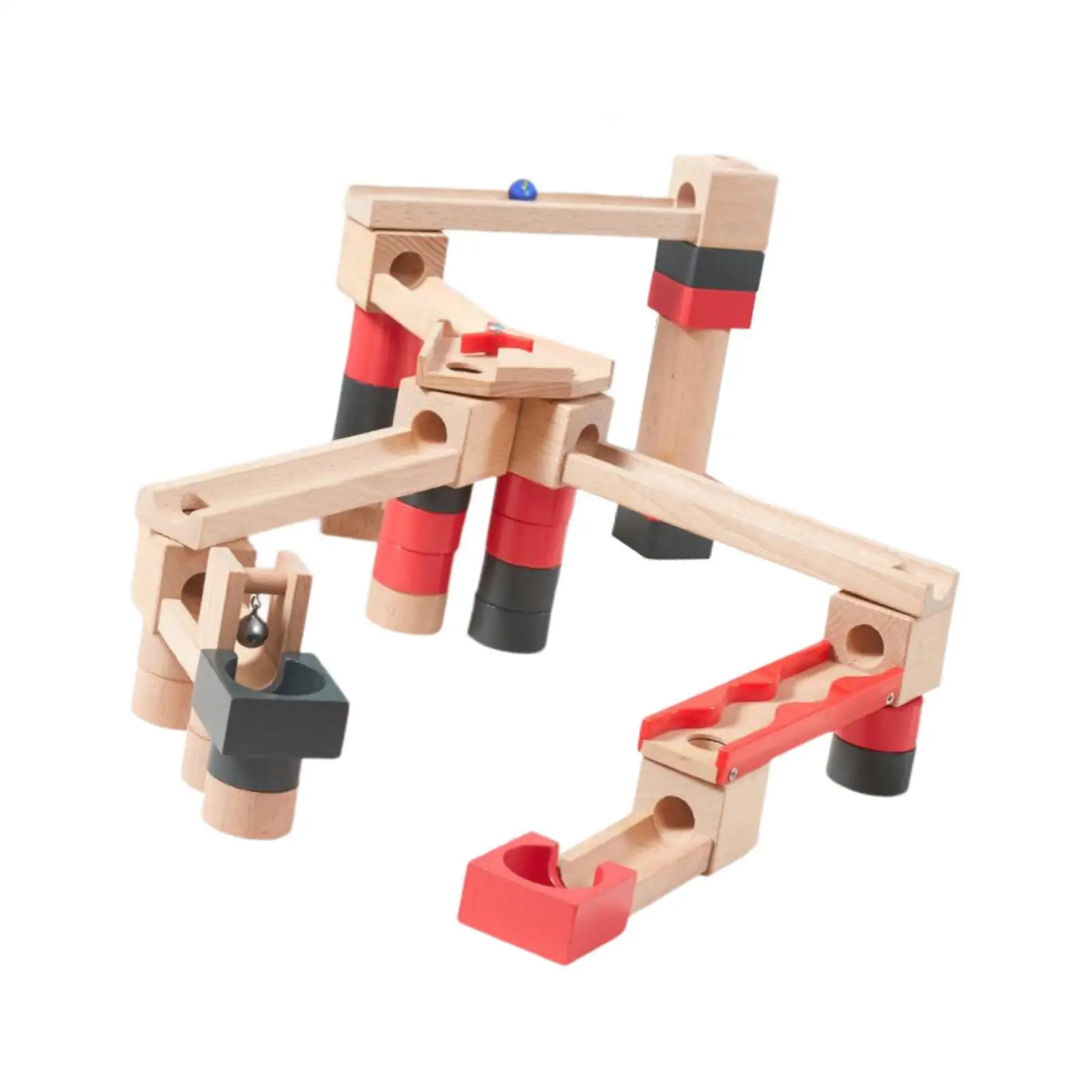 Wooden Marble Run Track Wood Building Blocks Toys Hand Eye Coordination Montessori Toy Construction Play Set for Preschool