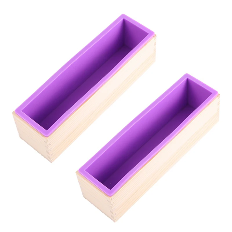 2-Piece Silicone Soap Mold Kit Rectangular Soap Silicone Mold With Wooden Box, DIY Soap Making Tool-Purple 1200Ml