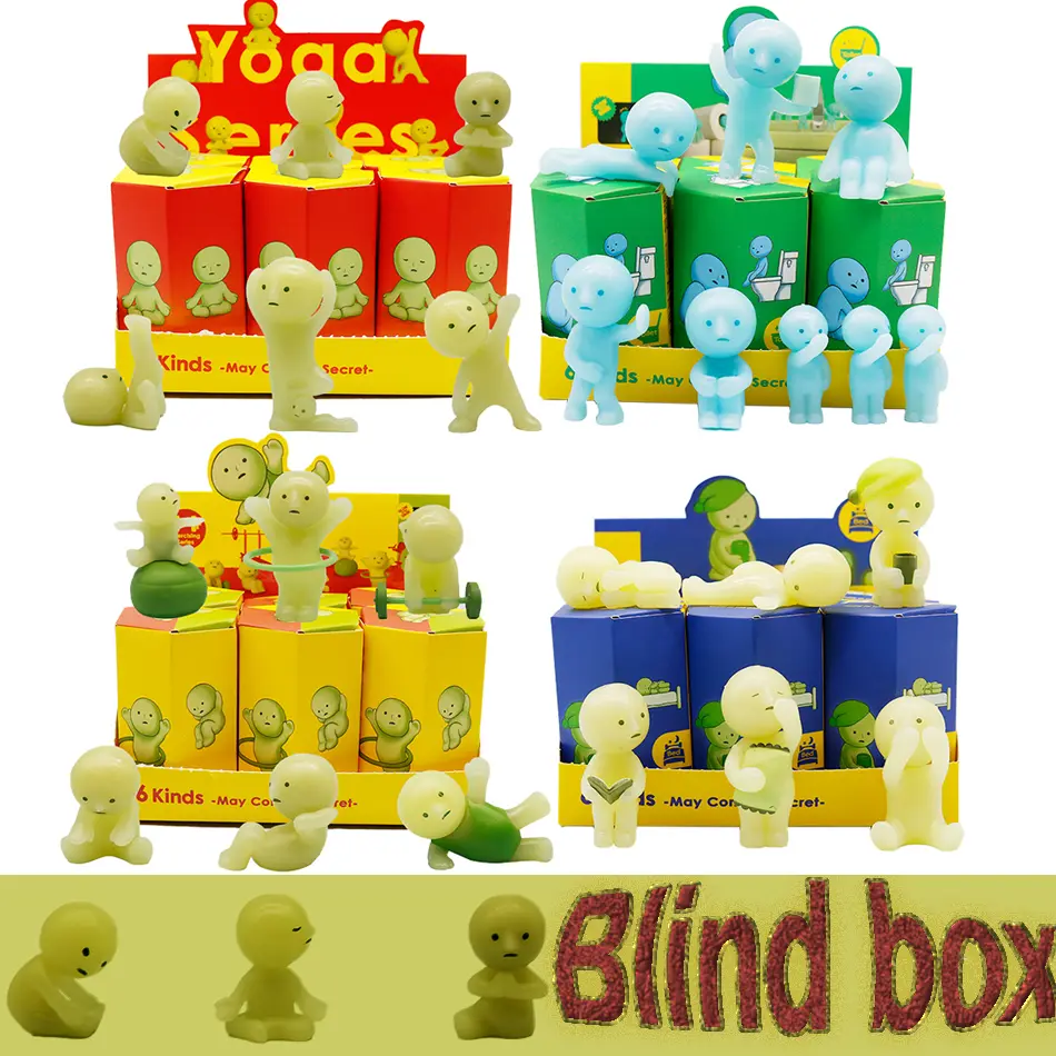 Smiski hippers yoga série de fitness mini figura bonito noctilucent decoração boneca quarto série caixa cega modelo ornamentos presente