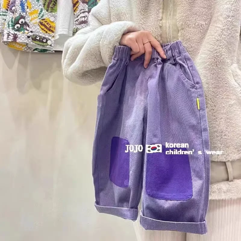 Boys Purple Wide Leg Jeans Spring Summer 2026 New Kids Casual Loose Denim Pants Fashion Trousers Children Clothing
