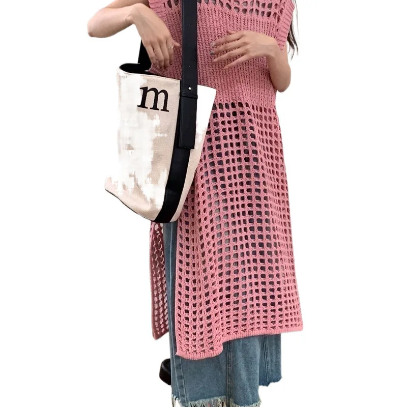 Knielengte trui K Pop truien truien dames breien ronde hals losse pasvorm wandelen moeders highstreet geperforeerde decoratie