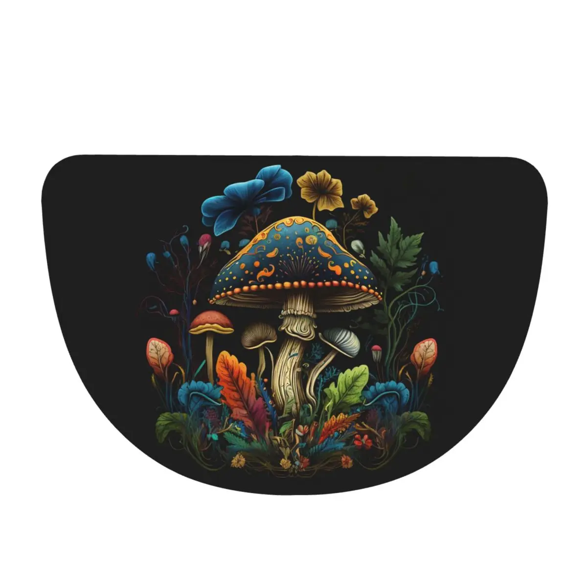 Shroom Dark Trippy Mushroom Soft Flannel Half Round Doormat Non Slip Bathroom Mat Absorbent Floor Carpet for Living Room