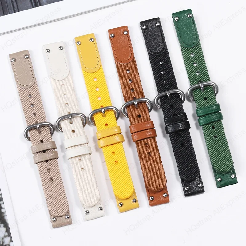 14mm 20mm 22mm Nylon +Leather Watch Strap Universal Bracelet Smart Watch Replacement Wristband Women Band Watches Accessories