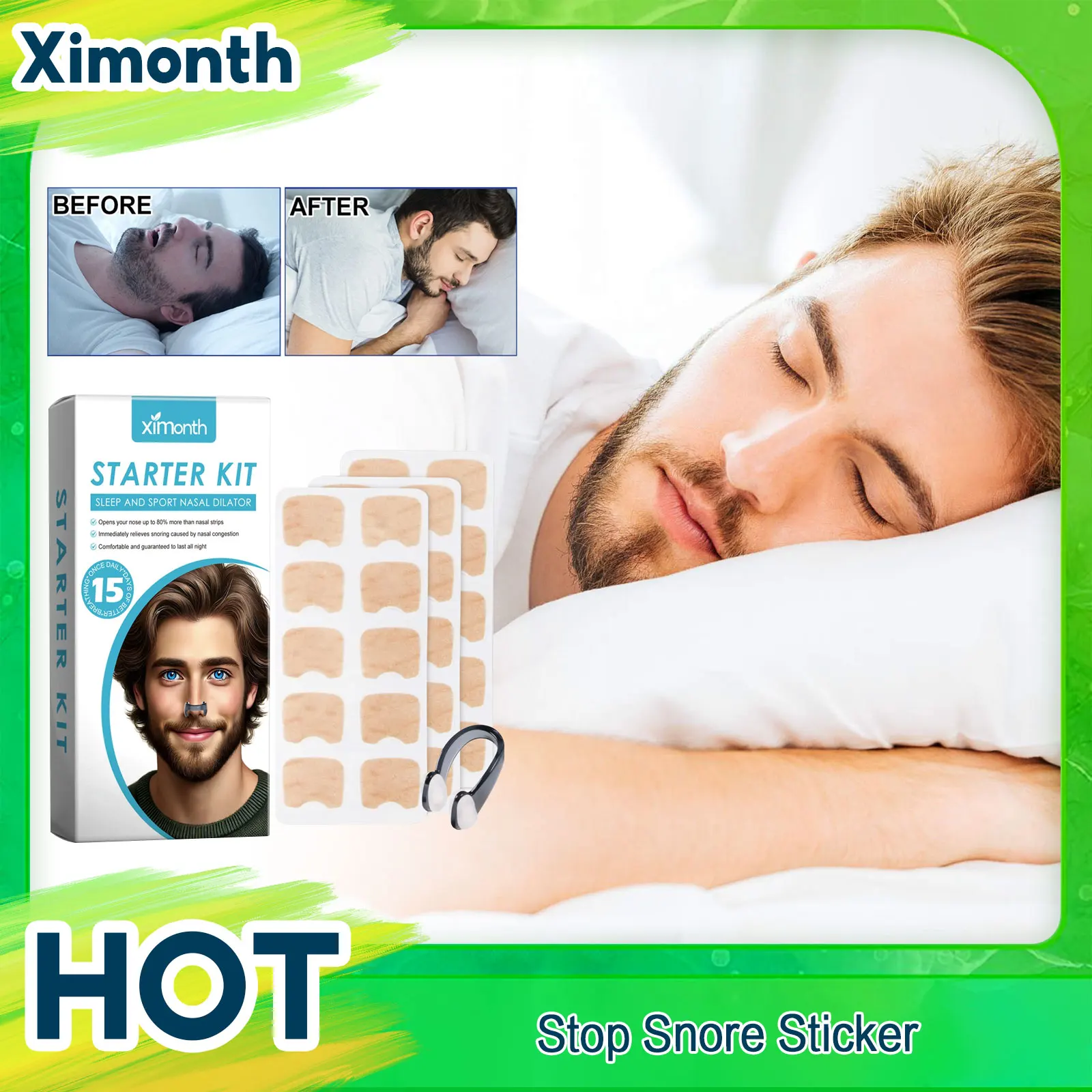 

Anti-Snoring Nose Sticker Improve Sleep Breath Night Apnea Guard Relieve Nasal Congestion Promote Sleeping Reduce Snore Aid Clip