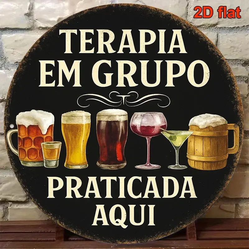 2D Plano Aluminum Retro Bar Group Therapy Sign, 20.32x20.32 CM Round, for Bar Tavern Restaurant Wall Decor