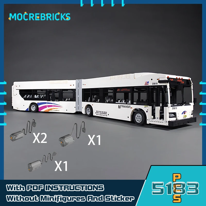 New Modular Articulated Bus Model Technology Bricks MOC-100374 Urban Passenger Transport Vehicle Building Blocks Customized Toy