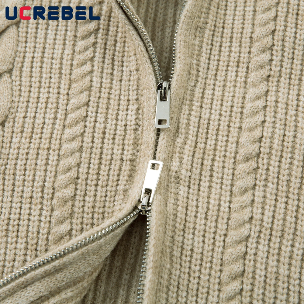 เสื้อสเวตเตอร์คอปกสไตล์เรโทรสำหรับผู้ชาย ฤดูใบไม้ร่วง ฤดูหนาว สไตล์ไฮสตรีท ทรงหลวม แขนยาว ถักนิตติ้ง เสื้อคลุมสำหรับผู้ชาย