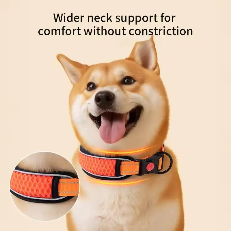 No-Pull Dog Collar With Reflective Strip Soft Padded Mesh Pet Neck Band Pressure Distribution Secure Lock Collar For Outdoor Use