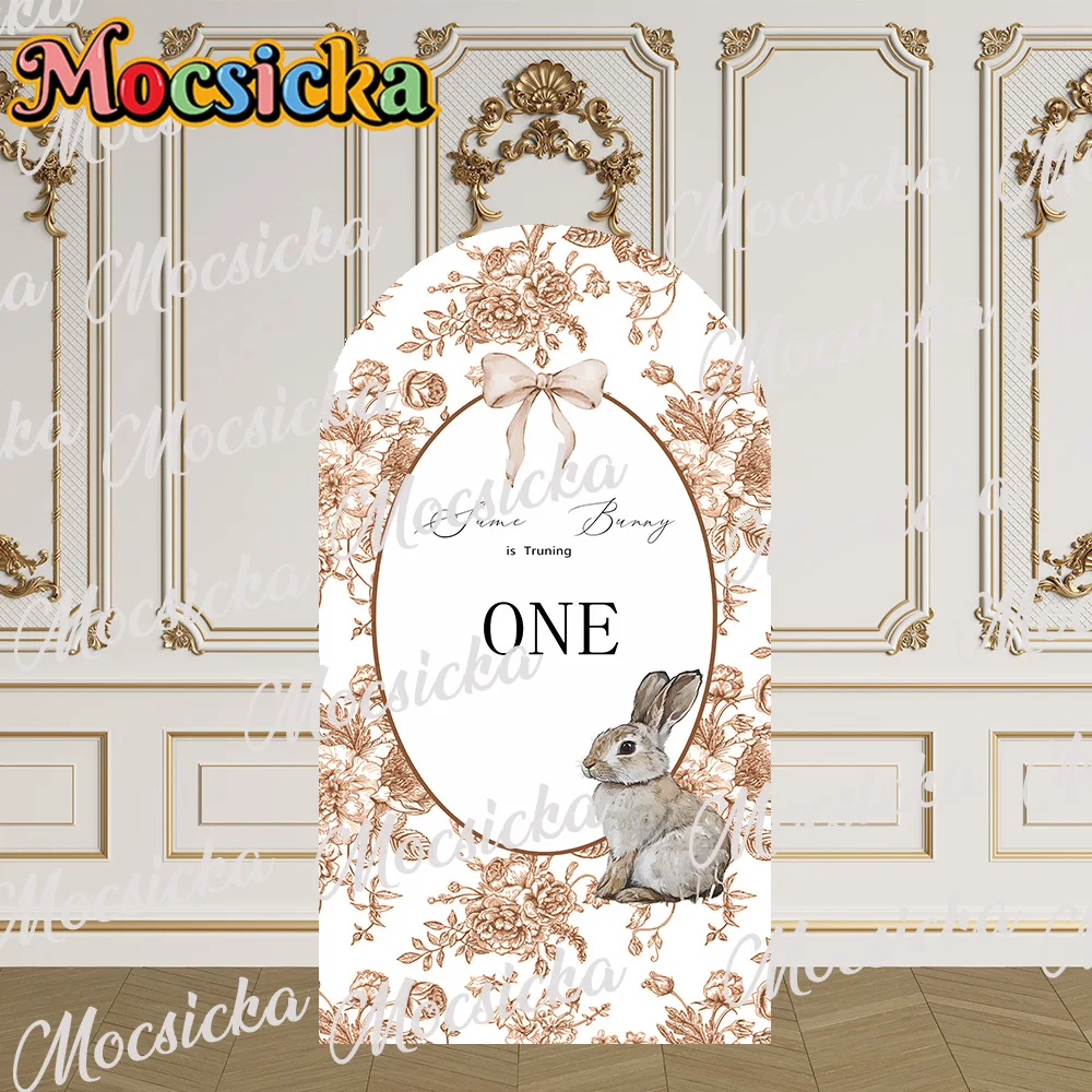 모크시카 양면 아치형 커버 귀여운 토끼 꽃 동물 장식 배경 케이크 스매시 신생아 첫돌 파티 촬영 소품