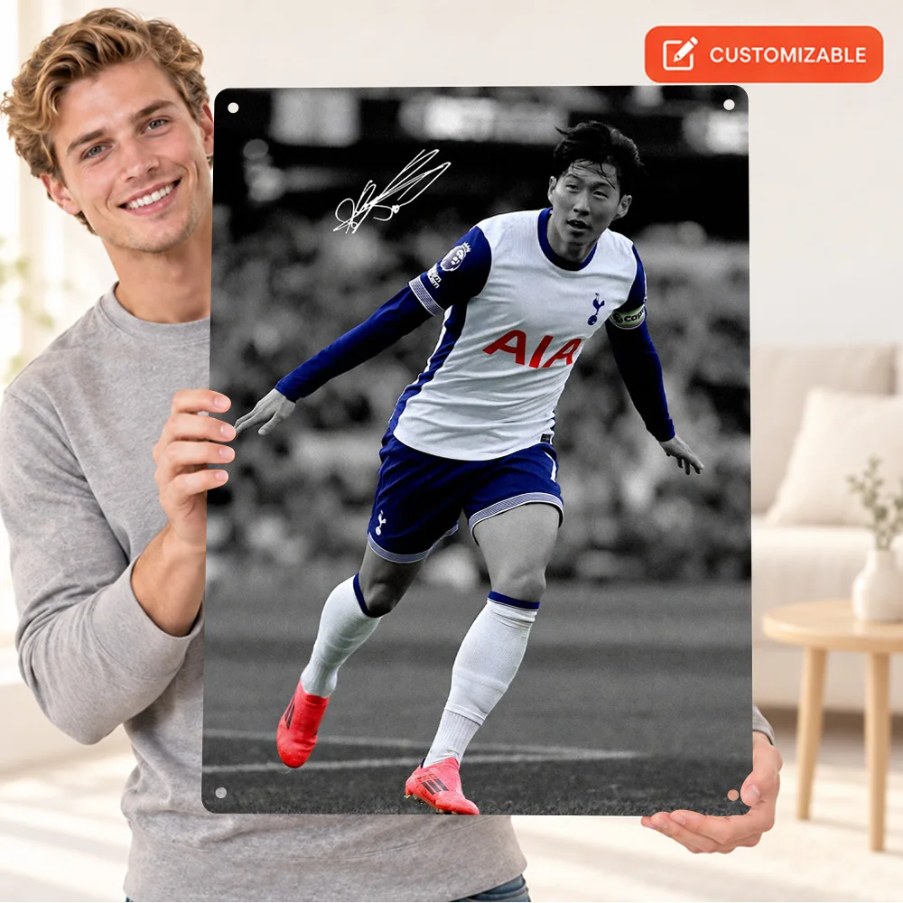 Son Heung-Min Football Player Textured Metal Poster Customized Aluminum Sign Sports Photography Wall Art For Training Studio