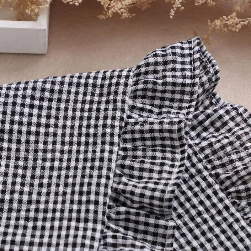 N5KB Frauen Mädchen Vintage Falsche Gefälschte Kragen Plaid Schachbrett Revers Rüschen Abnehmbare Halskette Schal Wrap