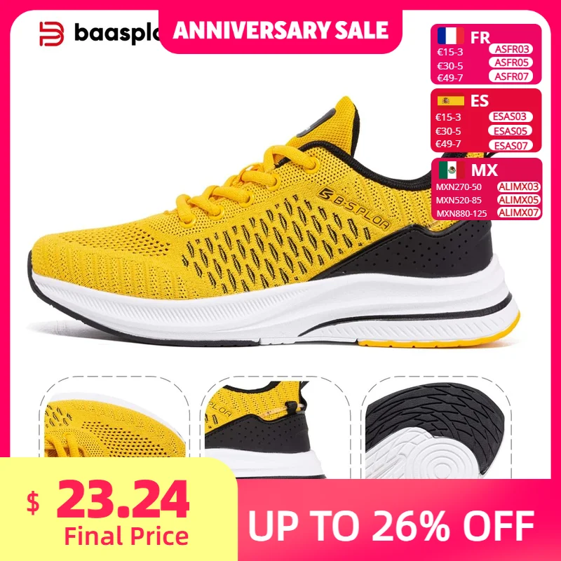 

Baasploa Men Running Sneakers Brand Casual Lightweight Designer Mesh Jogging Shoes Male Breathable Lace-Up Sports Walking Shoes