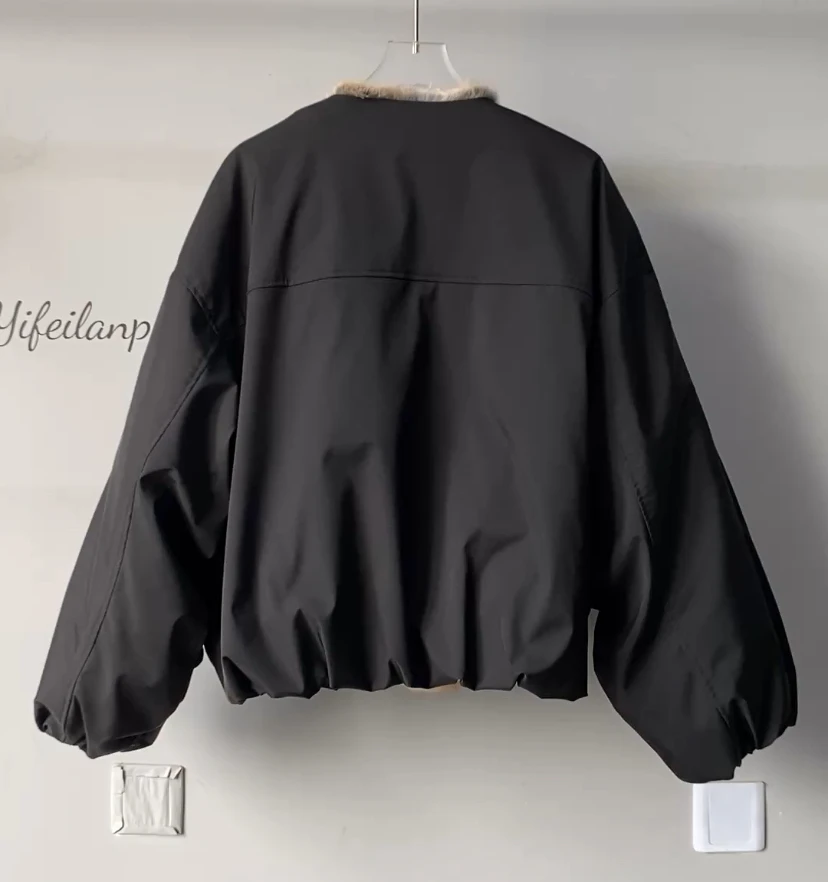 Herfst Winter Nieuwe Sle Dames Losse Afslankende ort Leer Jaet Du Down Jas Stand Kraag Qinggen Bont Bovenkleding