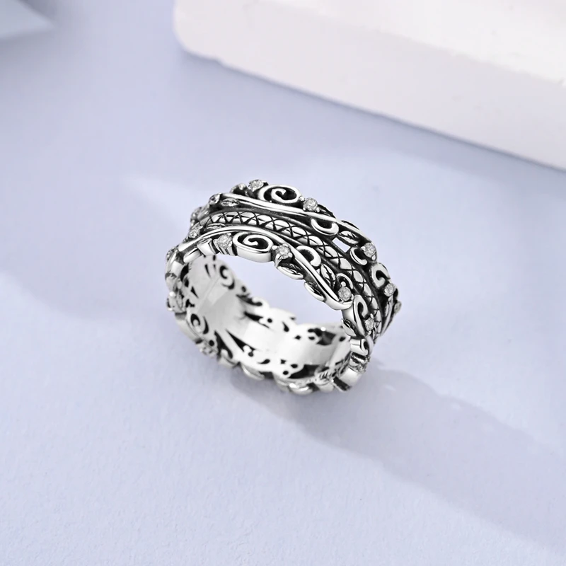 Women's 925 Sterling Silver Retro Heart Bow Star Ring