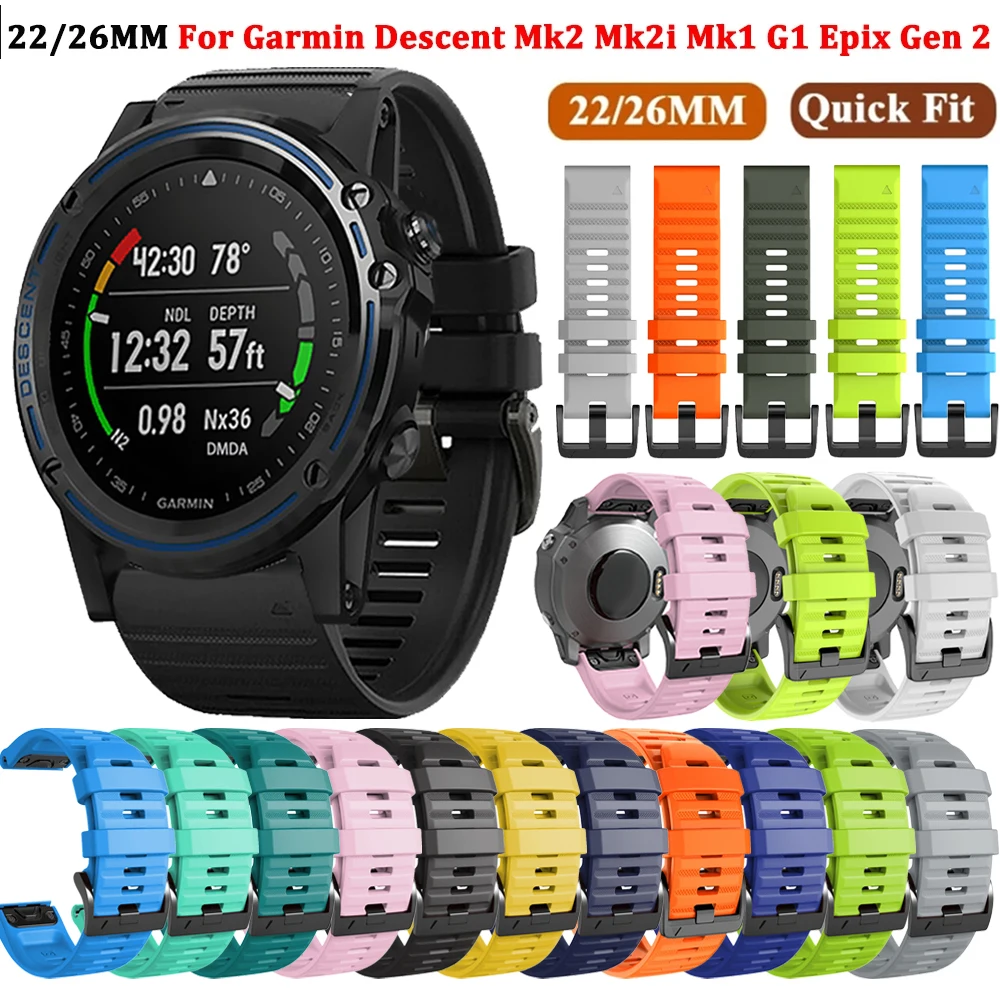 22/26MM Quick Fit Silicone Straps For Garmin Descent Mk2 Mk2i Mk1 G1 Band Epix Gen 2 MARQ Enduro Smartwatch Wristbands Bracelet