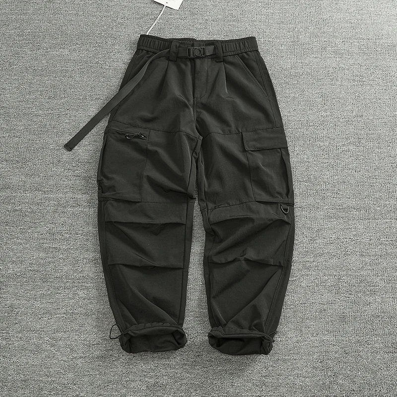 Composite inner Japanese multi-pocket cargo pants male outdoor function loose straight leg casual pants male