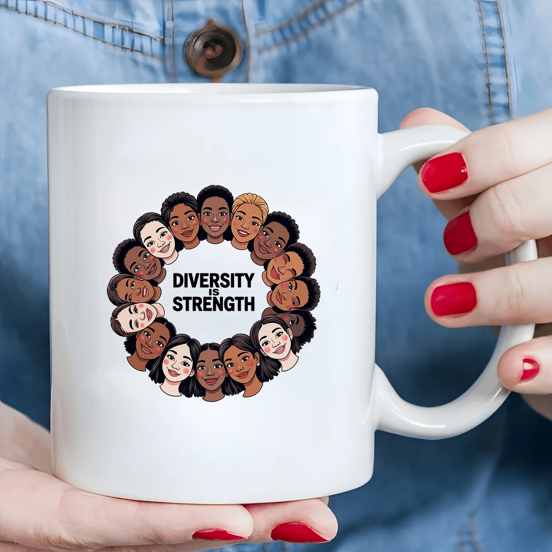 

11oz Cartoon Character Smiling Mug + Diversity Power + Kids Cold & Hot Beverage Cup - Christmas Gift for Family & Office