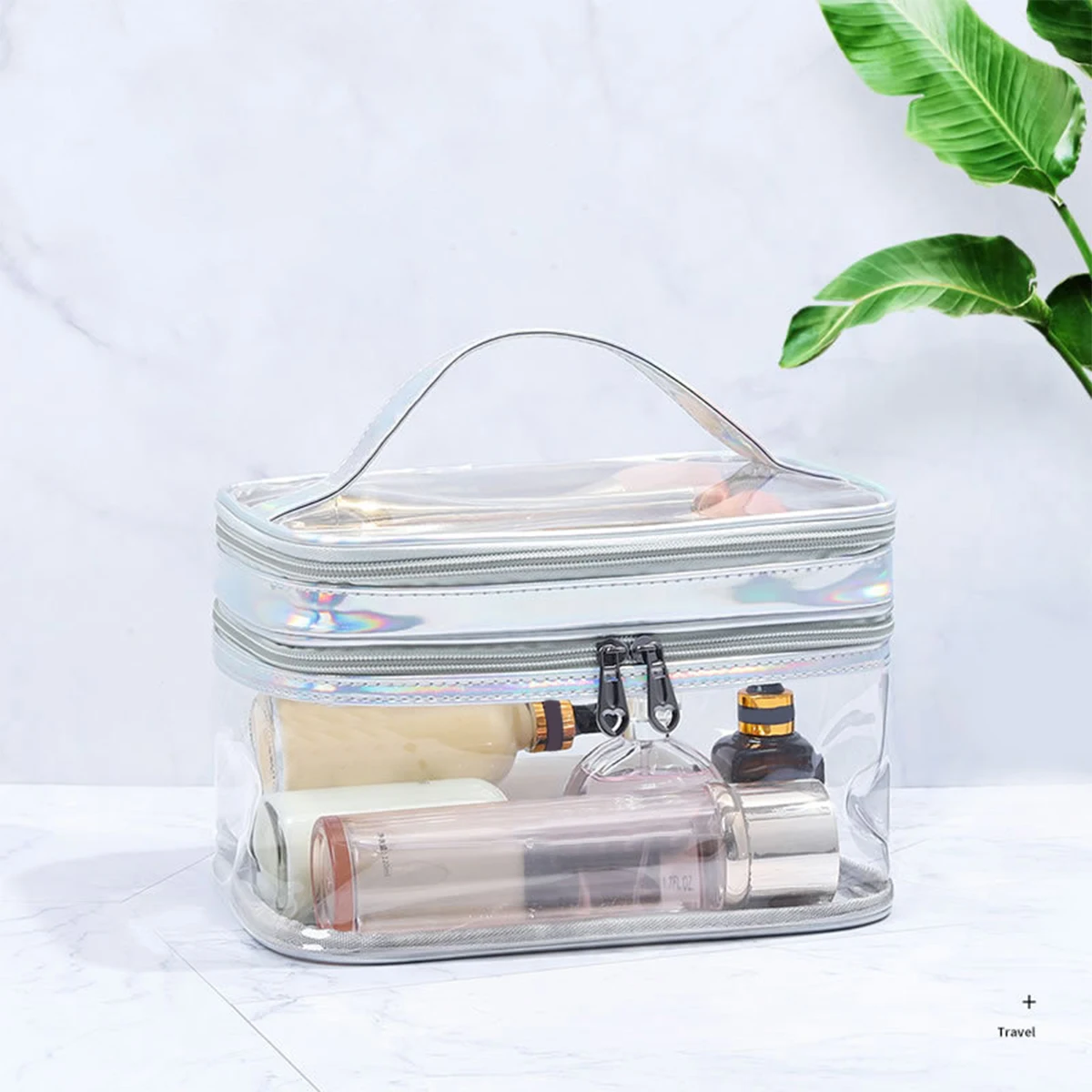 Makeup Pouch, Large Capacity, Cosmetic Pouch, Double Layer, Transparent, Clear Pouch, Large Capacity, Multifunctional