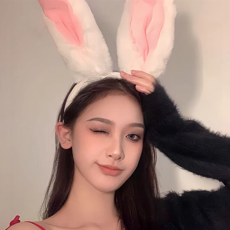 Bande de sauna d'oreille de lapin en peluche extra large, bande de lapin de dessin animé doux, longue bande de sauna mignonne, bandeau de lapin, accessoires de cosplay d'anime