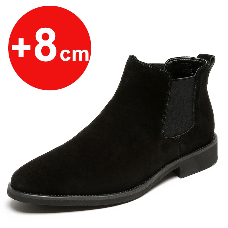 Men Elevator Shoes Chelsea Boots 6cm 8cm Invisible Height Increasing Shoes Suede Leather Men Ankle Boots Inner Increase Shoes