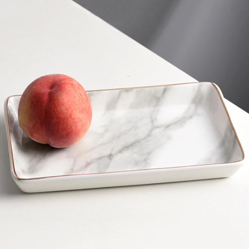 Ceramic Storage Tray Nordic Style Rectangular Marble Pattern Practical Decoration Jewelry Display Tray
