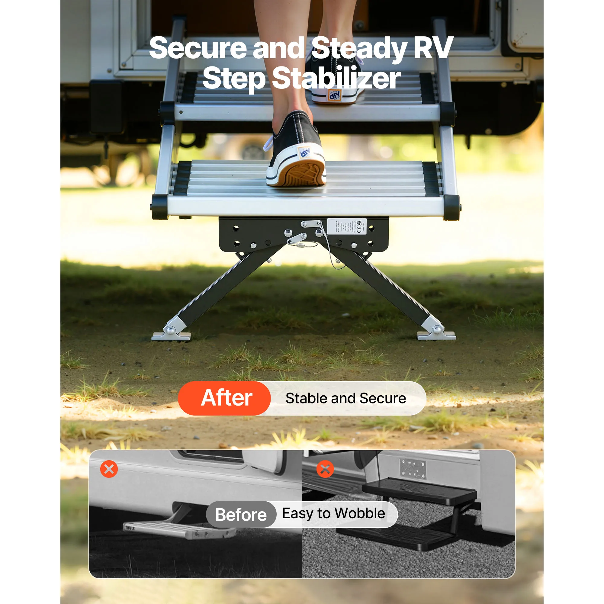 VEVOR RV Step Stabilizer Height Adjustable Camper Stair Stabilizers for 5th Wheels Travel Trailer Adjustable from 3in to 15in