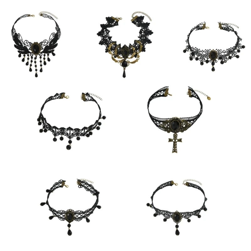Sophisticated Black Lace Gothic Necklace with Alloy Features Elegant Chokers Accessory for Dateless Appeal