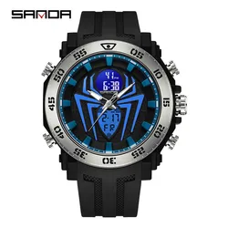 Fashion Sanda Men Military Watches Big Spider Dial Sport Watch Led Digital Waterproof Multifunction Dual Display Clock Relogio