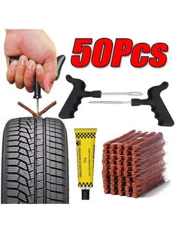 5-50Pcs Car Tire Repair Tool Kit with Rubber Strip Tubeless Tyre Puncture Studding Plug Motorcycle Truck Vacuum Tire Repair Tool