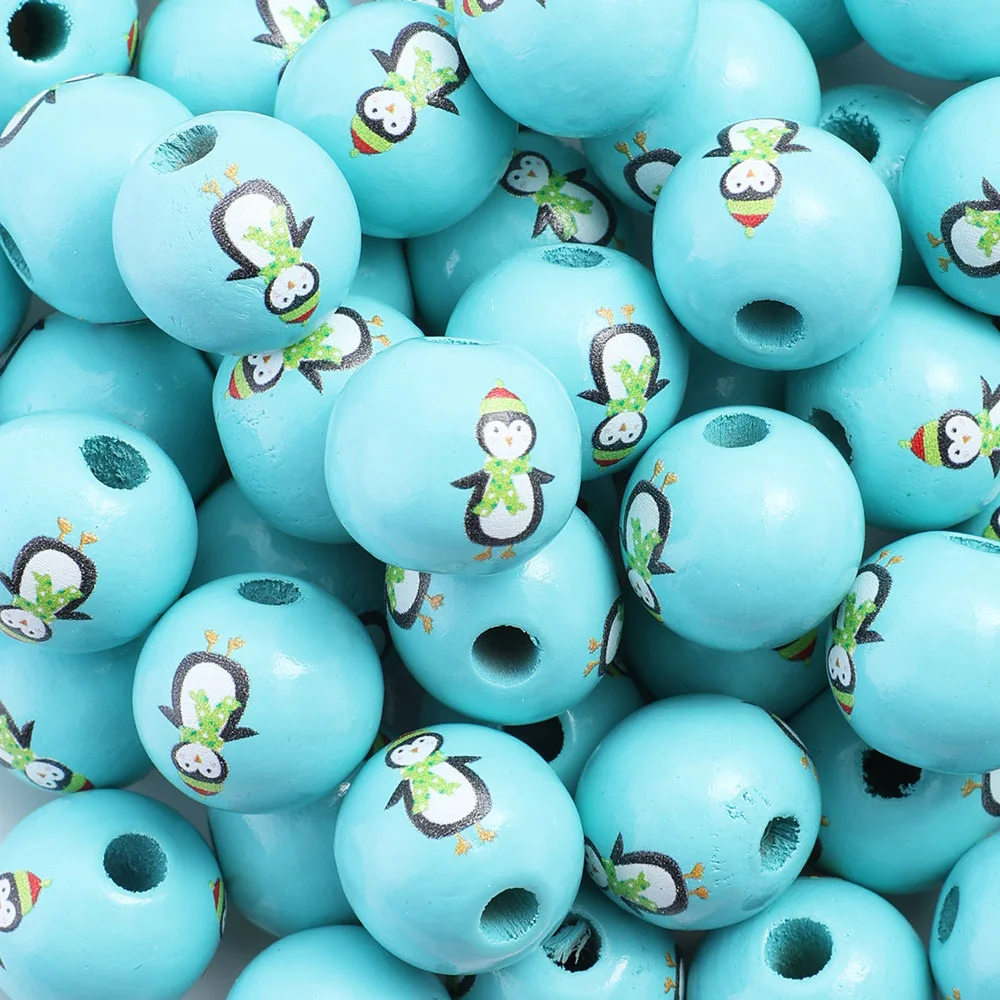 Assorted Printed Christmas Wooden Beads