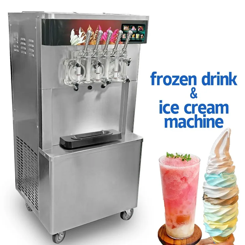 

Mvckyi Air-cooled Frozen Yogurt Freezer 5 Flavor Soft Ice Cream Maker with Standby Serpups Sundae Soft Serve Ice Cream Machine