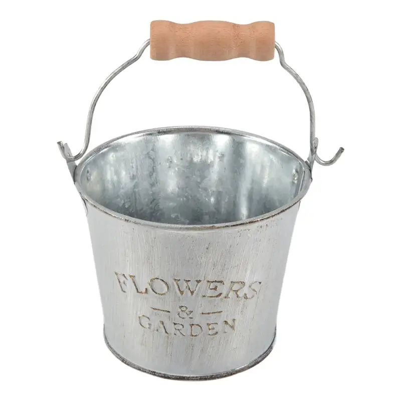 2025 Trend Country Retro Old Metal Flower Bucket Flower Creative Home Desktop Decoration Metal Craft Iron Bucket Small Flower Po