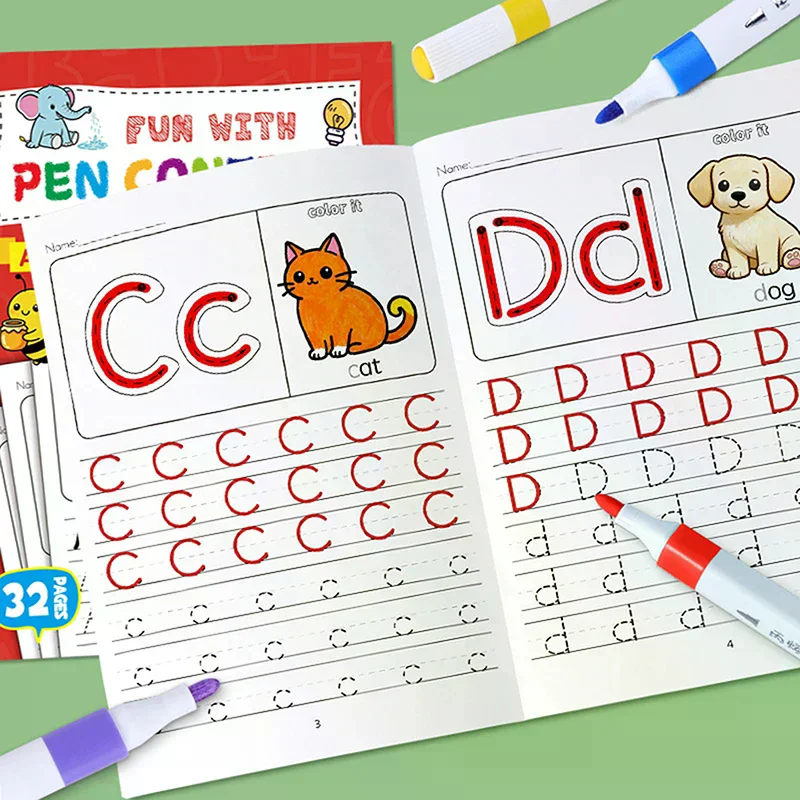Children's Alphabet Practice Books A-Z Writing Practice Books, Learning Writing, Drawing Pages ActivitiesIllustration Book