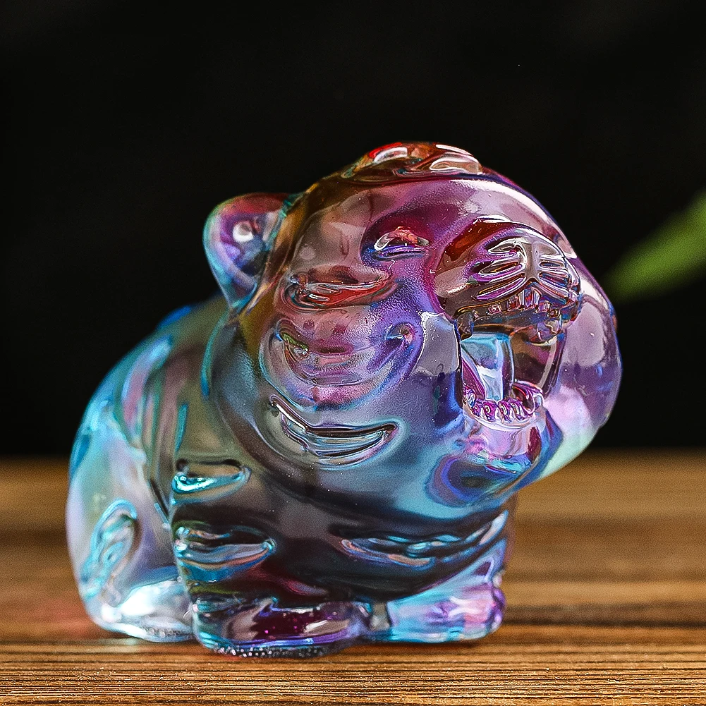 

Colorful Tiger Figurine Crystal Ornament Cartoon Cute Animal Statue Feng Shui Paperweight Collectible Home Crafts Decoration