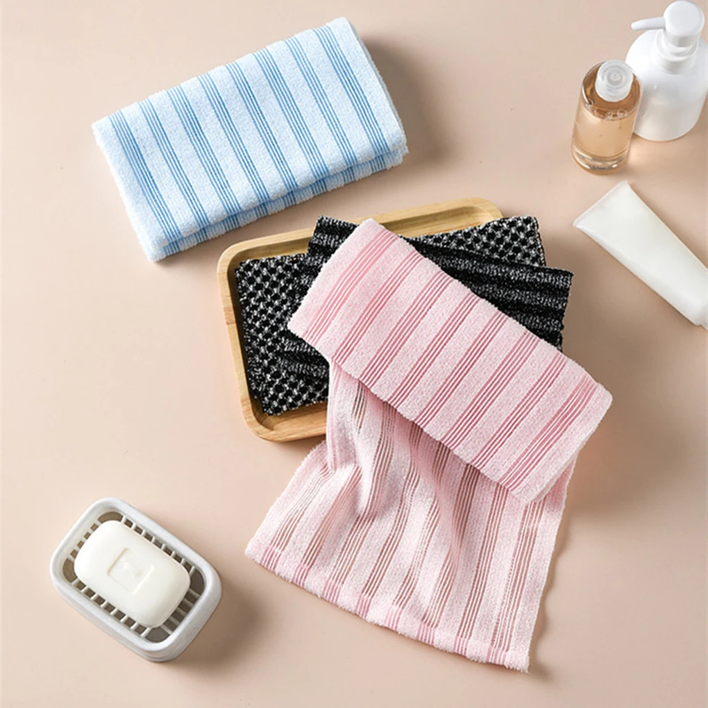 2Pcs Striped Black Japanese and Korean Style Long Striped Bath Towel Jacquard Striped Bath Towel Body Cleaning Scrub Towel
