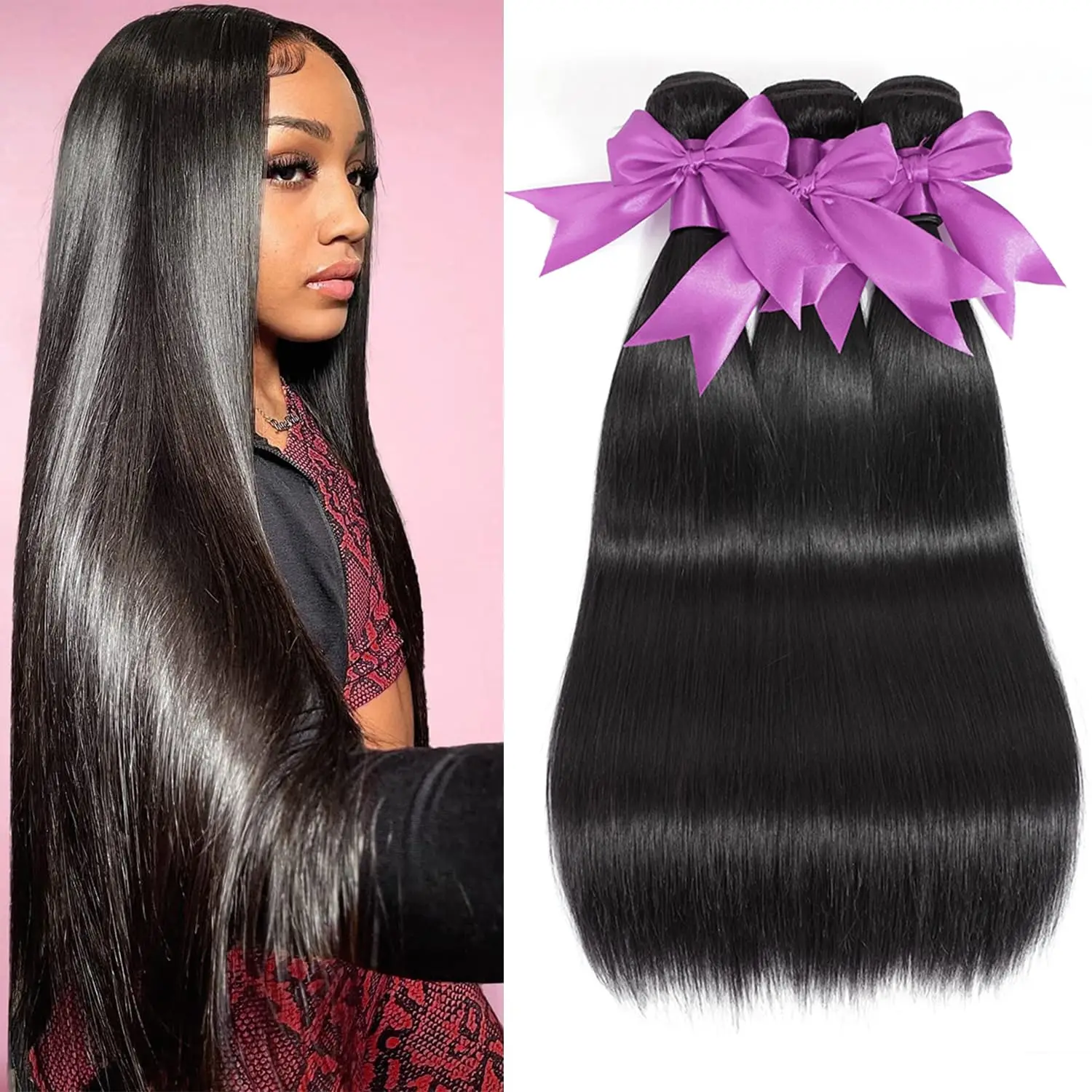 10A Straight Bundles Human Hair 16 18 20 Inch Brazilian 100% Unprocessed Virgin Weave 2/3/4 Natural Black Color