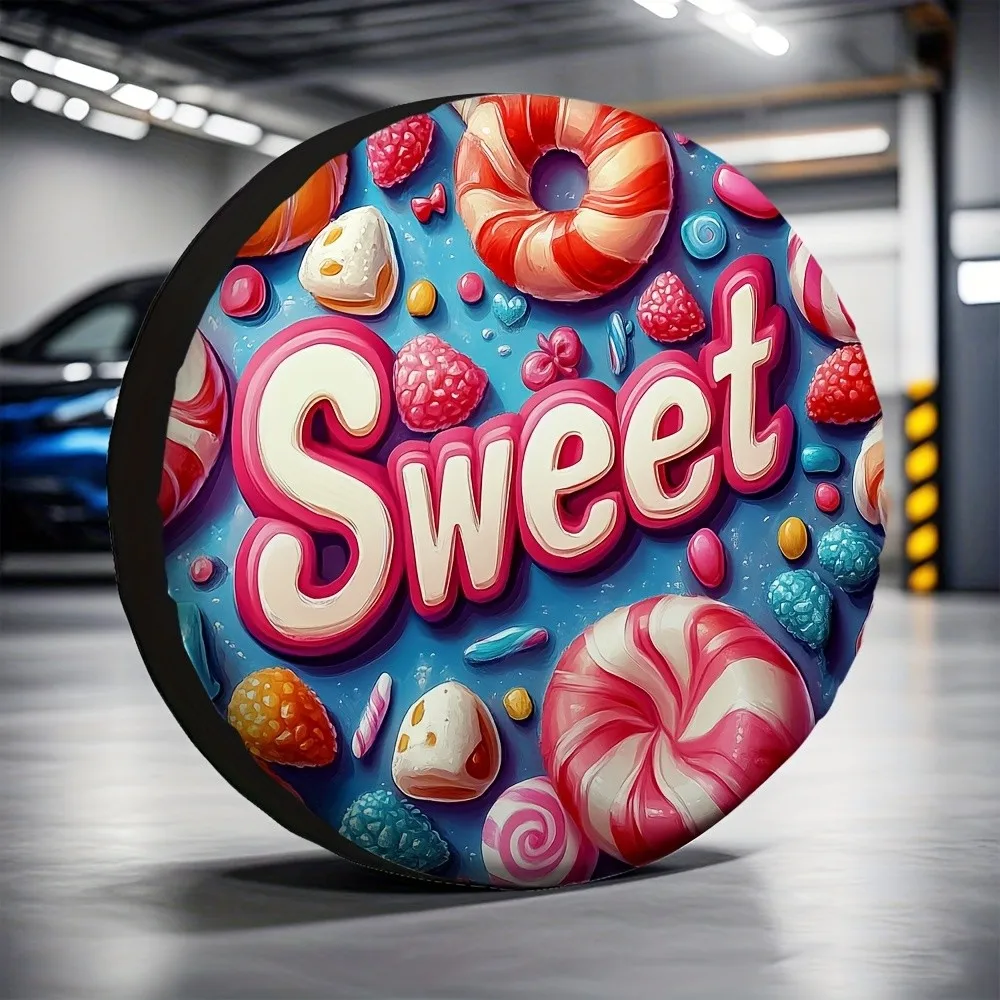 

Sweet Candy Print Spare Tire Cover Washable Polyester Dust-Resistant Protector for Vehicles