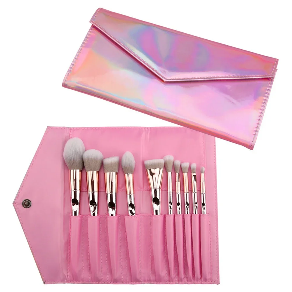 Private Label Pink Laser Bag Thumb Makeup Brush Set Custom Logo Powder Soft Fluffy Portable Beauty Make Tools Makeup Wholesale